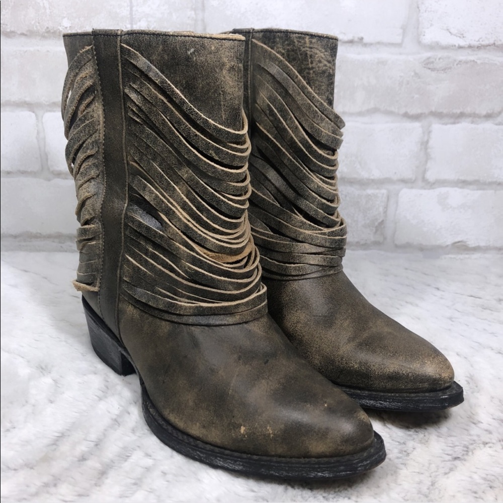 Layered Fringe Calf High Pull On Western Boots